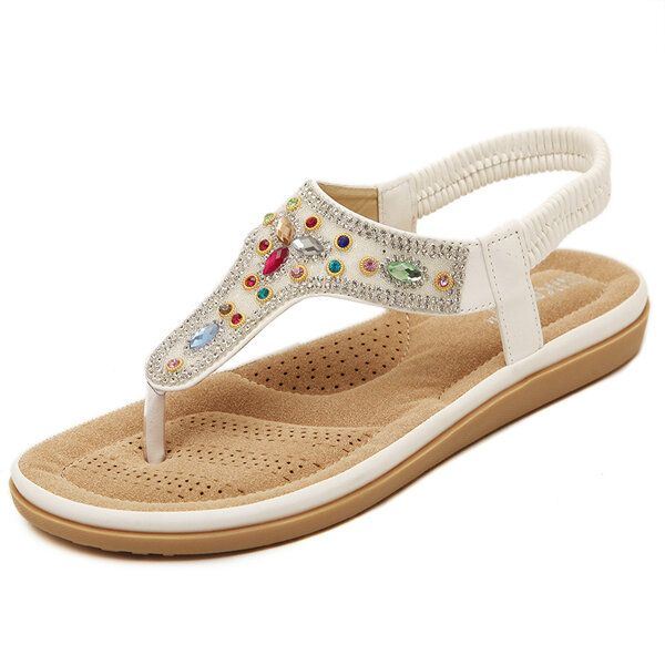 Naisten Tekojalokivi Bohemian Beach Varvastossut Peep Toe Litteät Sandaalit Tossut