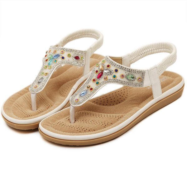 Naisten Tekojalokivi Bohemian Beach Varvastossut Peep Toe Litteät Sandaalit Tossut