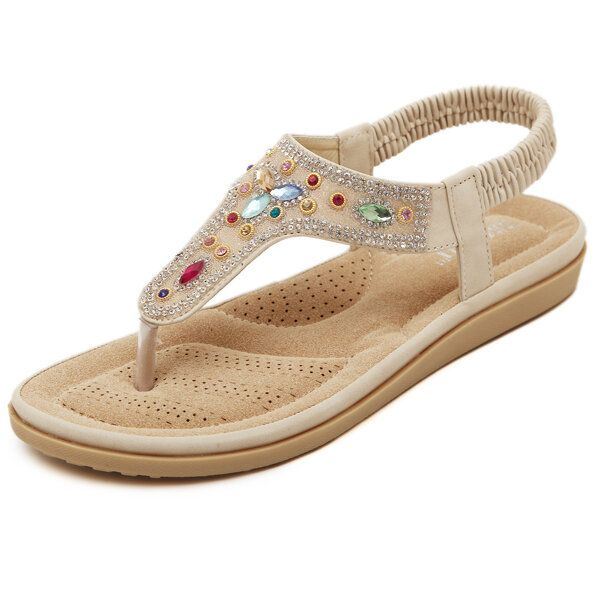 Naisten Tekojalokivi Bohemian Beach Varvastossut Peep Toe Litteät Sandaalit Tossut