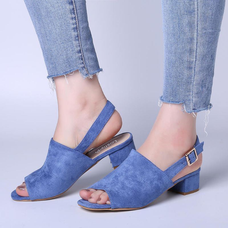 Naisten Yksiväriset Mokkanahka Peep Toe Slingback Paksu Kantapää Jokapäiväiset Korkokengät