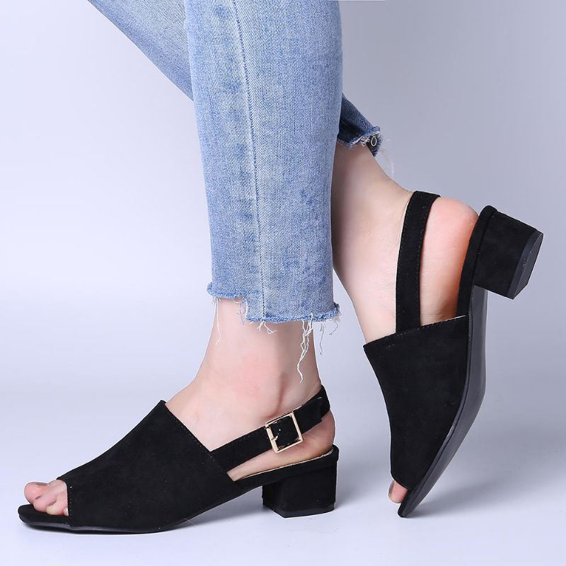 Naisten Yksiväriset Mokkanahka Peep Toe Slingback Paksu Kantapää Jokapäiväiset Korkokengät