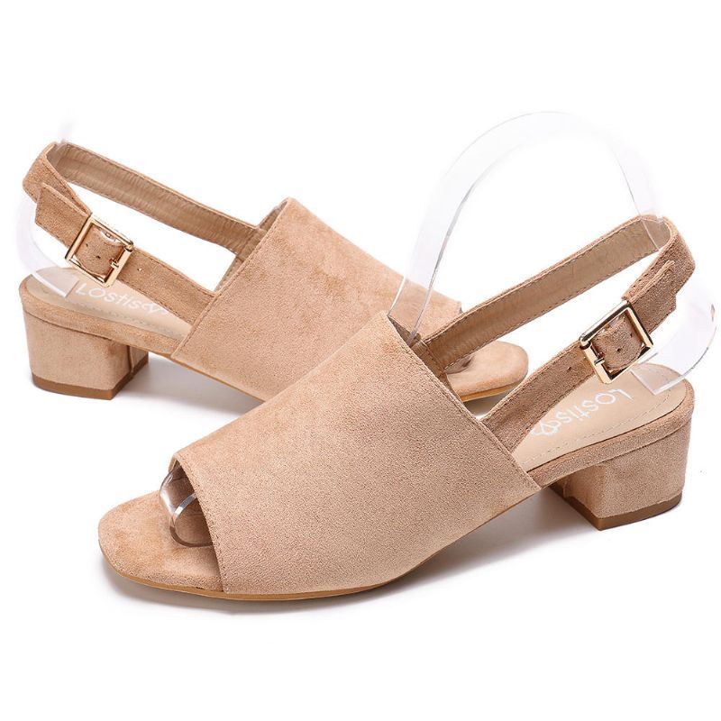 Naisten Yksiväriset Mokkanahka Peep Toe Slingback Paksu Kantapää Jokapäiväiset Korkokengät