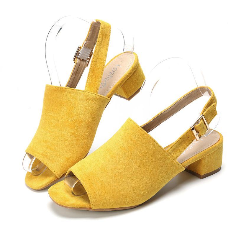 Naisten Yksiväriset Mokkanahka Peep Toe Slingback Paksu Kantapää Jokapäiväiset Korkokengät