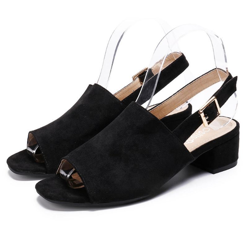 Naisten Yksiväriset Mokkanahka Peep Toe Slingback Paksu Kantapää Jokapäiväiset Korkokengät