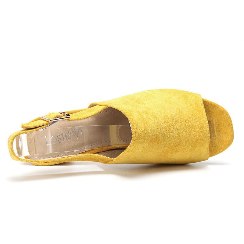 Naisten Yksiväriset Mokkanahka Peep Toe Slingback Paksu Kantapää Jokapäiväiset Korkokengät