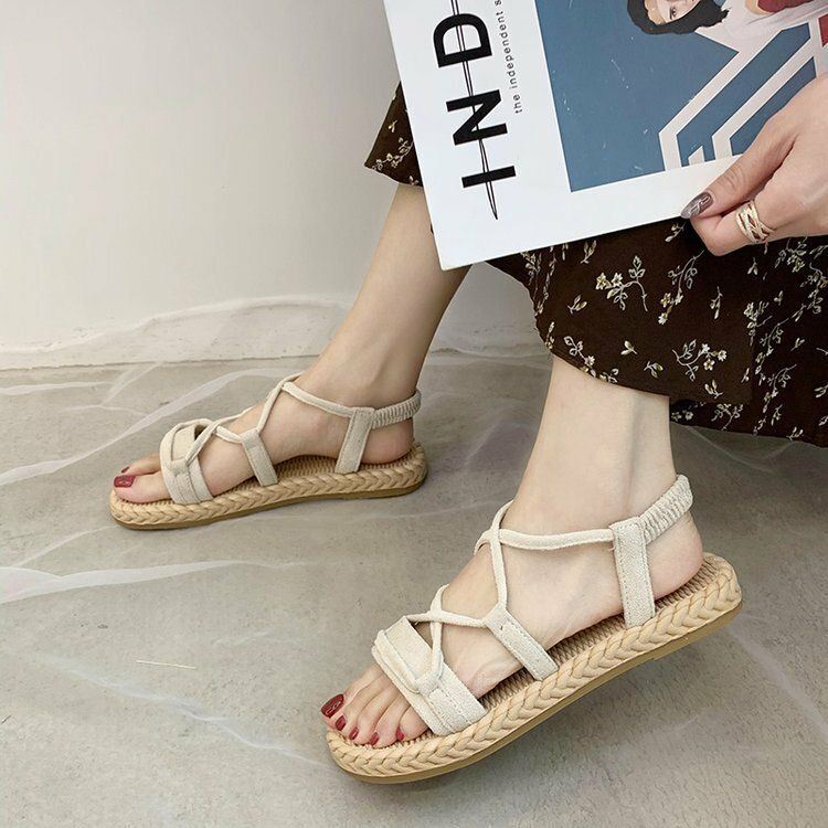 Naisten Yksiväriset Slip On Cross Band -sandaalit