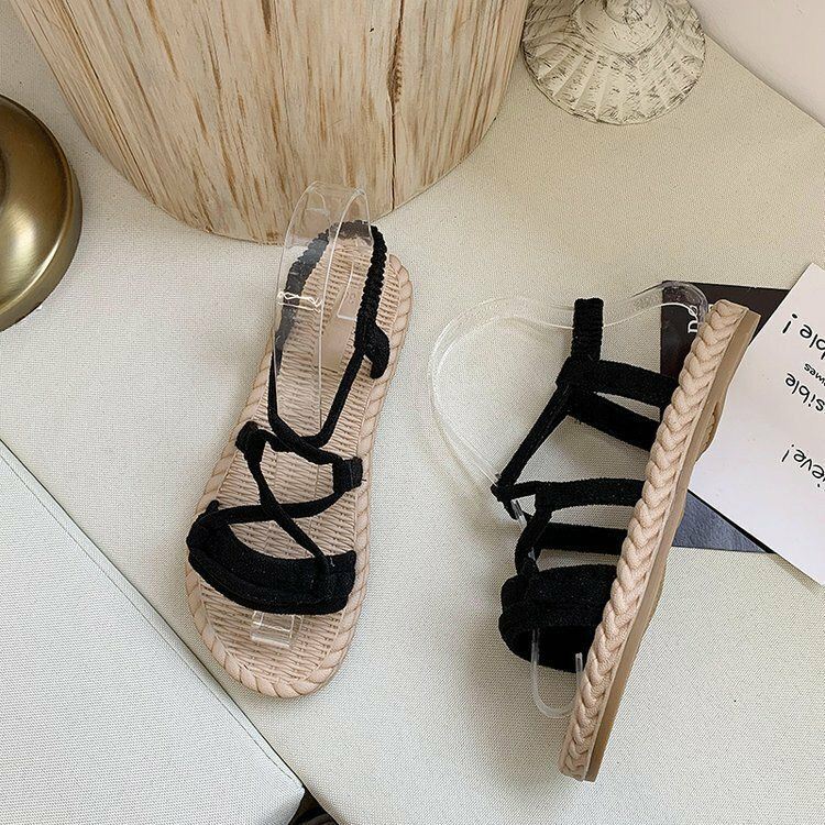 Naisten Yksiväriset Slip On Cross Band -sandaalit