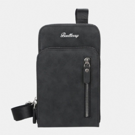 Baellerry Miesten Keinonahkainen Monitoiminen Pystysuuntainen Suuri Kapasiteetti Kaksinkertainen Vetoketju 6.3 Tuuman Puhelinlaukku Crossbody Laukku Lompakko