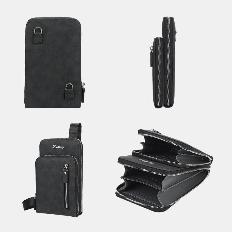 Baellerry Miesten Keinonahkainen Monitoiminen Pystysuuntainen Suuri Kapasiteetti Kaksinkertainen Vetoketju 6.3 Tuuman Puhelinlaukku Crossbody Laukku Lompakko