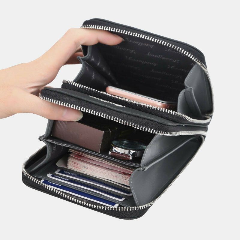 Baellerry Miesten Keinonahkainen Monitoiminen Pystysuuntainen Suuri Kapasiteetti Kaksinkertainen Vetoketju 6.3 Tuuman Puhelinlaukku Crossbody Laukku Lompakko