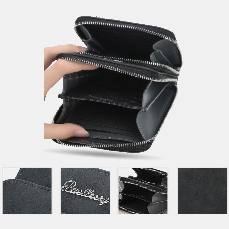 Baellerry Miesten Keinonahkainen Monitoiminen Pystysuuntainen Suuri Kapasiteetti Kaksinkertainen Vetoketju 6.3 Tuuman Puhelinlaukku Crossbody Laukku Lompakko