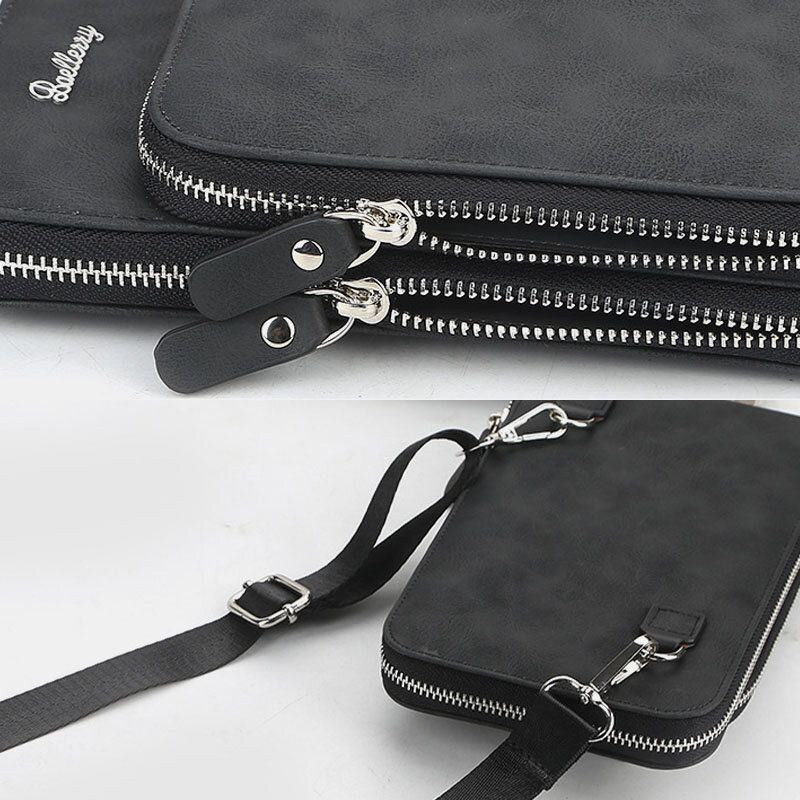 Baellerry Miesten Keinonahkainen Monitoiminen Pystysuuntainen Suuri Kapasiteetti Kaksinkertainen Vetoketju 6.3 Tuuman Puhelinlaukku Crossbody Laukku Lompakko