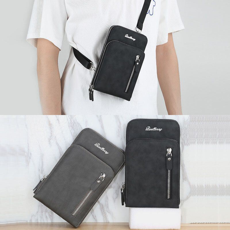 Baellerry Miesten Keinonahkainen Monitoiminen Pystysuuntainen Suuri Kapasiteetti Kaksinkertainen Vetoketju 6.3 Tuuman Puhelinlaukku Crossbody Laukku Lompakko