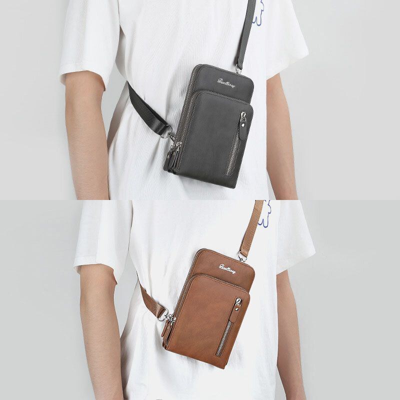 Baellerry Miesten Keinonahkainen Monitoiminen Pystysuuntainen Suuri Kapasiteetti Kaksinkertainen Vetoketju 6.3 Tuuman Puhelinlaukku Crossbody Laukku Lompakko