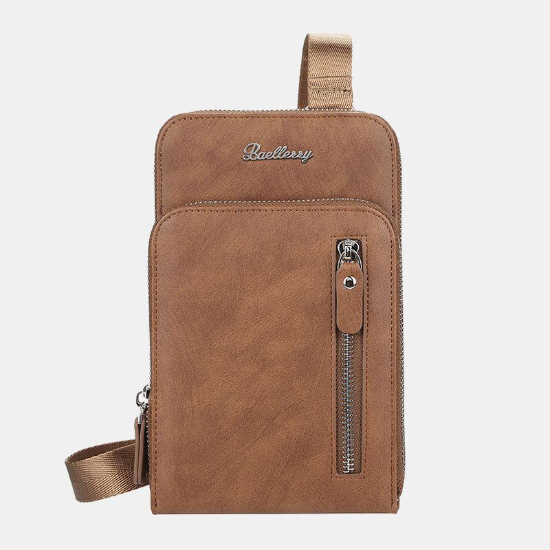 Baellerry Miesten Keinonahkainen Monitoiminen Pystysuuntainen Suuri Kapasiteetti Kaksinkertainen Vetoketju 6.3 Tuuman Puhelinlaukku Crossbody Laukku Lompakko