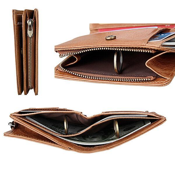 Estävä Miesten Bifold Lompakko Aitoa Nahkaa Vintage Ohut Korttipidike Rahalaukku