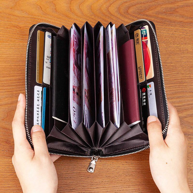 Miehet Ja Naiset Aitoa Nahkaa Suuri Kapasiteetti Varkaudenesto Korttipidike Business Clutch Laukku Pitkä Lompakko