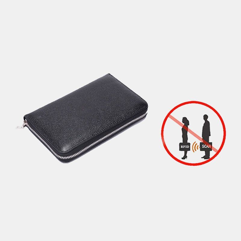Miehet Ja Naiset Aitoa Nahkaa Suuri Kapasiteetti Varkaudenesto Korttipidike Business Clutch Laukku Pitkä Lompakko