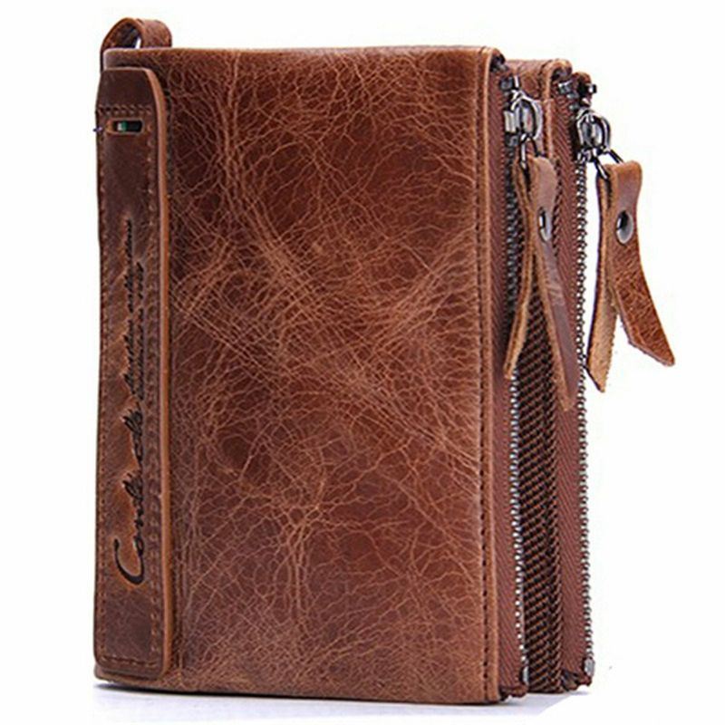 Miesten Aito Nahka Bifold Hasp Monikorttipaikka Korttipidike Retro Kaksoisvetoketjutasku Kolikko Kukkaro Lyhyt Money Clip Lompakko