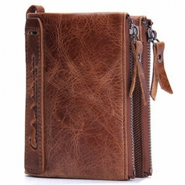 Miesten Aito Nahka Bifold Hasp Monikorttipaikka Korttipidike Retro Kaksoisvetoketjutasku Kolikko Kukkaro Lyhyt Money Clip Lompakko