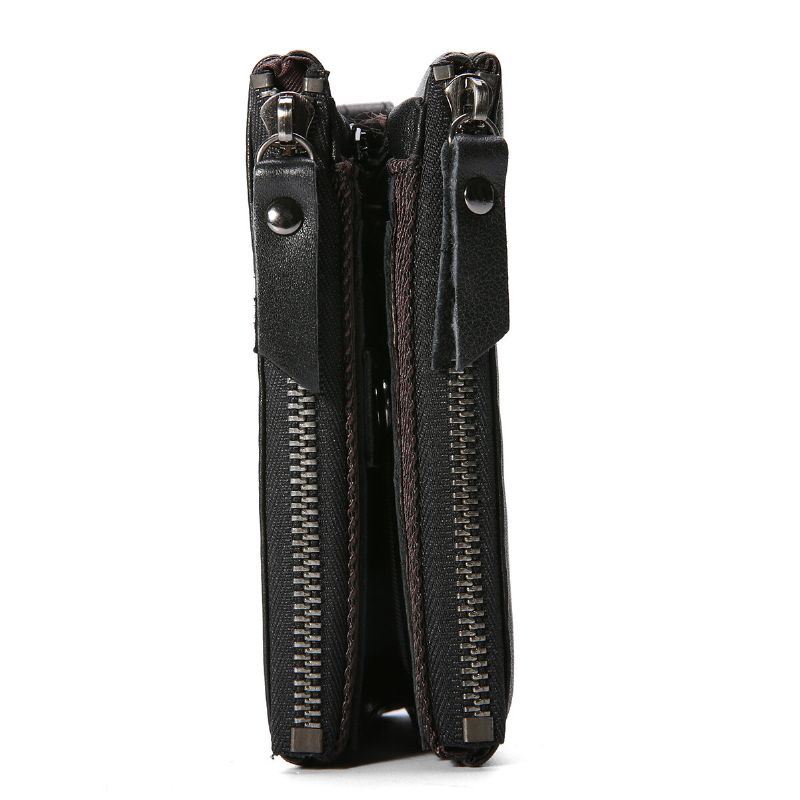Miesten Aito Nahka Bifold Hasp Monikorttipaikka Korttipidike Retro Kaksoisvetoketjutasku Kolikko Kukkaro Lyhyt Money Clip Lompakko