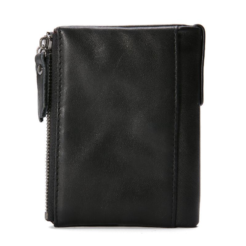 Miesten Aito Nahka Bifold Hasp Monikorttipaikka Korttipidike Retro Kaksoisvetoketjutasku Kolikko Kukkaro Lyhyt Money Clip Lompakko