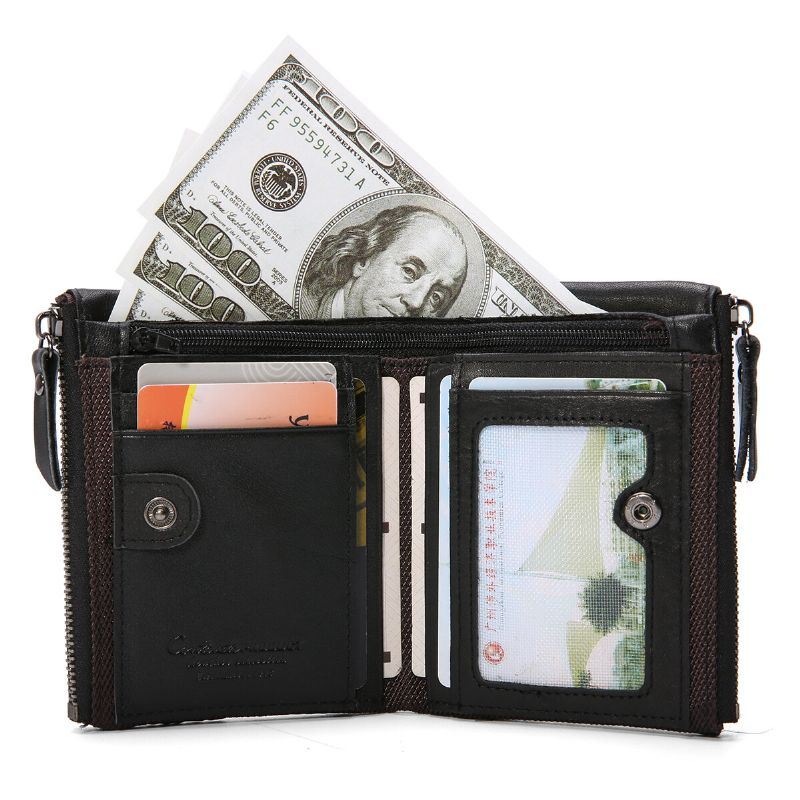 Miesten Aito Nahka Bifold Hasp Monikorttipaikka Korttipidike Retro Kaksoisvetoketjutasku Kolikko Kukkaro Lyhyt Money Clip Lompakko