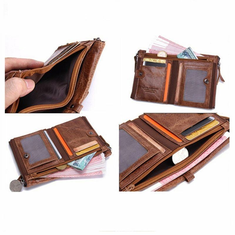 Miesten Aito Nahka Bifold Hasp Monikorttipaikka Korttipidike Retro Kaksoisvetoketjutasku Kolikko Kukkaro Lyhyt Money Clip Lompakko