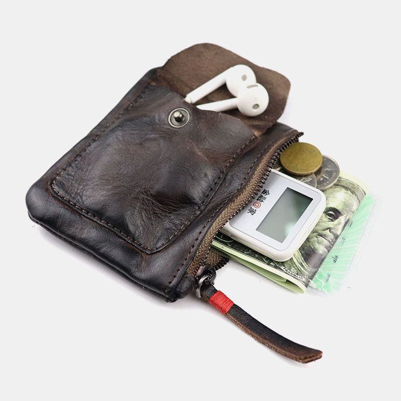 Miesten Aito Nahka Kasvisparkittu Nahka Ohut Vetoketjullinen Lompakko Taitettava Suurikapasiteettinen Korttipidike Money Clip Kolikko Kukkaro