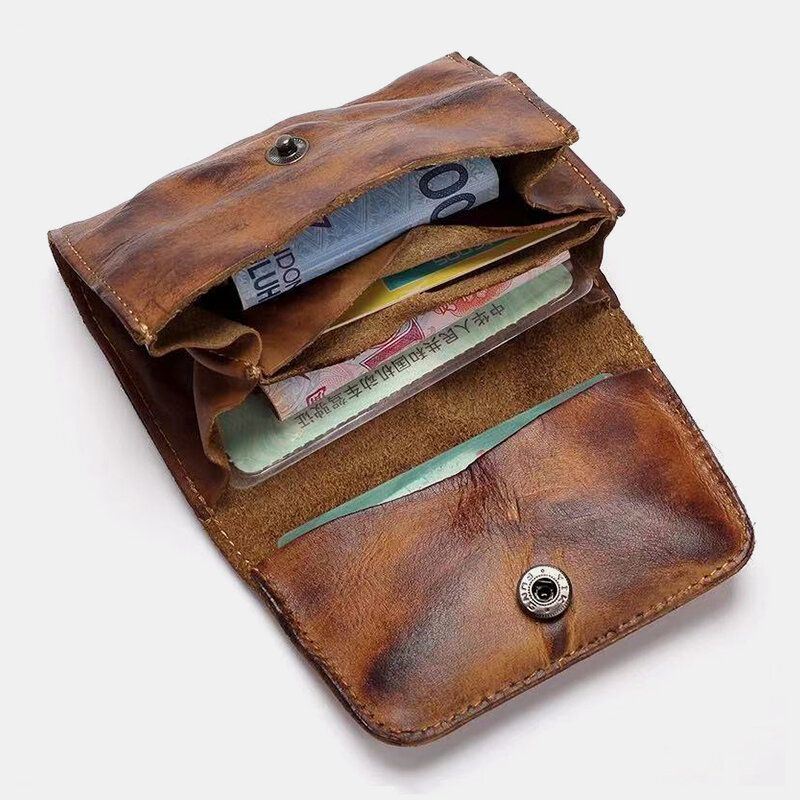 Miesten Aito Nahka Lyhyt Retro Yksinkertainen Korttikotelo Kolikko Kukkaro Money Clip Lehmännahkainen Lompakko