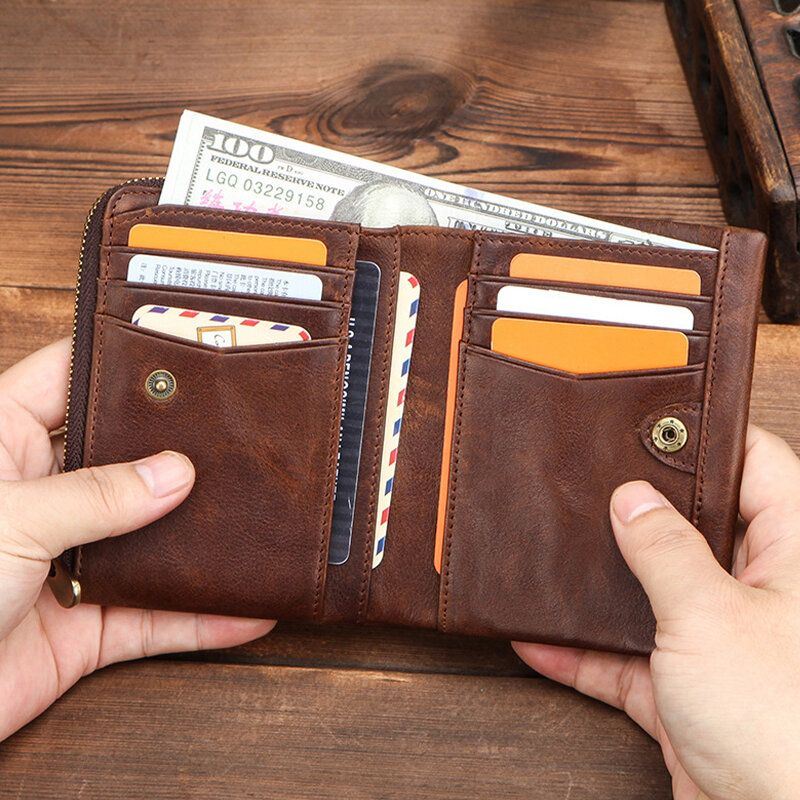 Miesten Aito Nahka Varkaudenesto Retro Business Kestävä Vetoketju Multi Card Slot Korttikotelo Lompakko