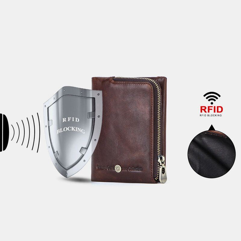 Miesten Aito Nahka Varkaudenesto Retro Business Kestävä Vetoketju Multi Card Slot Korttikotelo Lompakko