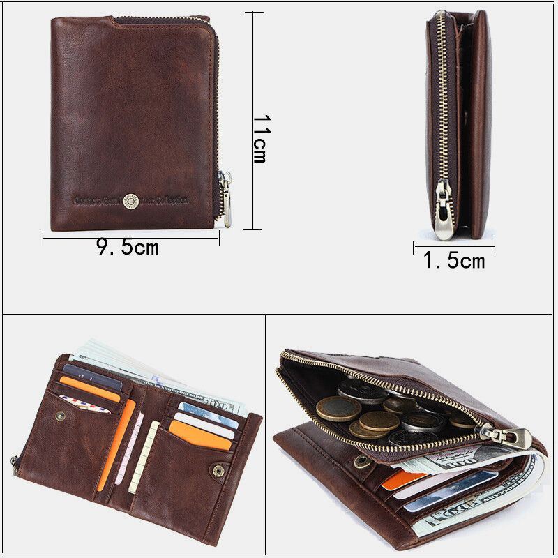 Miesten Aito Nahka Varkaudenesto Retro Business Kestävä Vetoketju Multi Card Slot Korttikotelo Lompakko