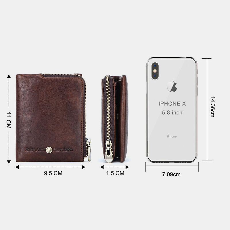 Miesten Aito Nahka Varkaudenesto Retro Business Kestävä Vetoketju Multi Card Slot Korttikotelo Lompakko