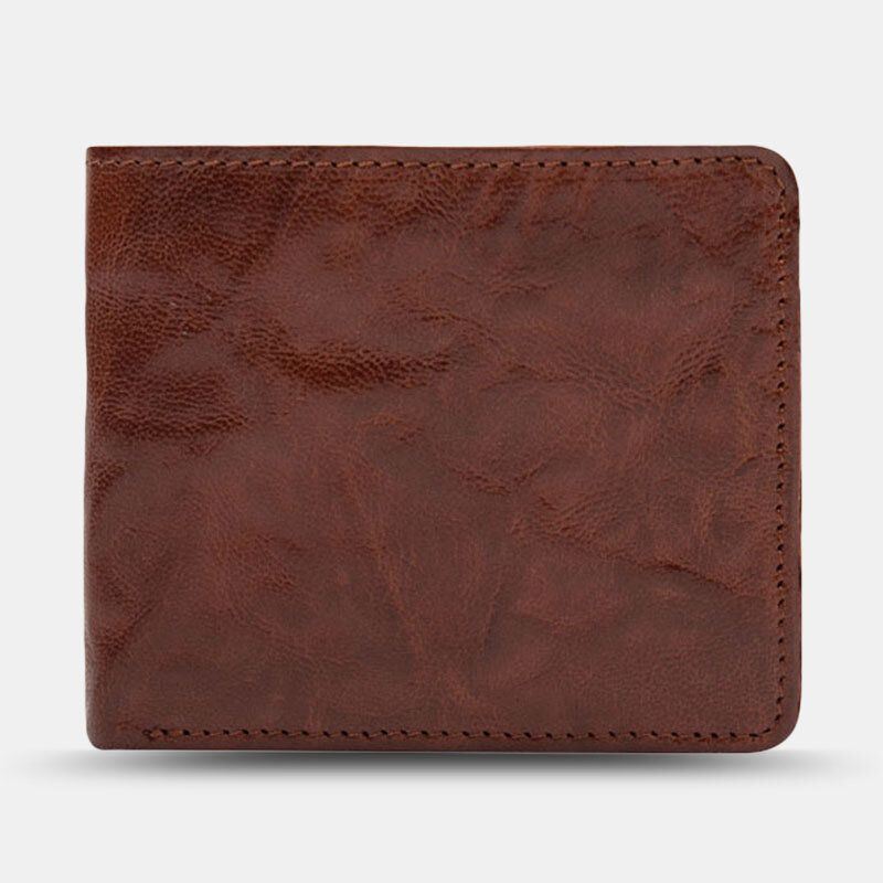 Miesten Aito Nahka Vintage Business Kasviparkittu Lehmännahka Kulutusta Kestävä Bifold Lyhyt Rahaklipsit Kolikkolompakko