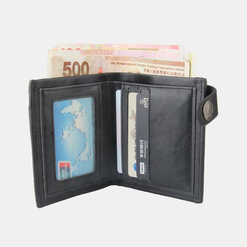 Miesten Aito Nahka Yksivärinen Business Retro Persoonallinen Tyyli Monipaikkainen Korttikotelo Lompakko Ketjuristillä