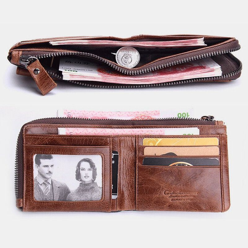 Miesten Aito Nahkavetoketju Retro Business Multi Card Slot Nahkainen Korttikotelo Lompakko Irrotettavalla Korttikotelolla