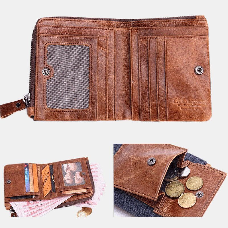 Miesten Aito Nahkavetoketju Retro Business Multi Card Slot Nahkainen Korttikotelo Lompakko Irrotettavalla Korttikotelolla