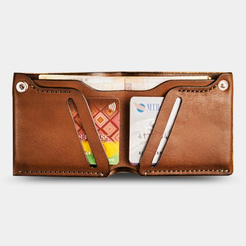 Miesten Aitoa Nahkaa Bifold Retro Short Money Clip Card -pidike Kolikko Kukkaro Lompakko