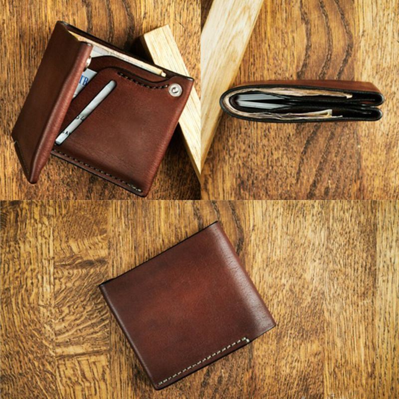 Miesten Aitoa Nahkaa Bifold Retro Short Money Clip Card -pidike Kolikko Kukkaro Lompakko