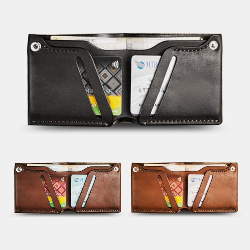 Miesten Aitoa Nahkaa Bifold Retro Short Money Clip Card -pidike Kolikko Kukkaro Lompakko