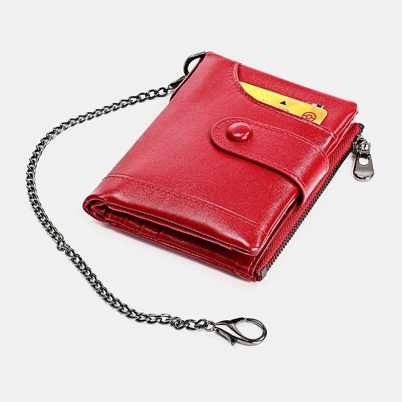 Miesten Aitoa Nahkaa Kaksinkertainen Vetoketju Retro Business Casual Style Monitaskuinen Yksivärinen Lompakko Ketjulla