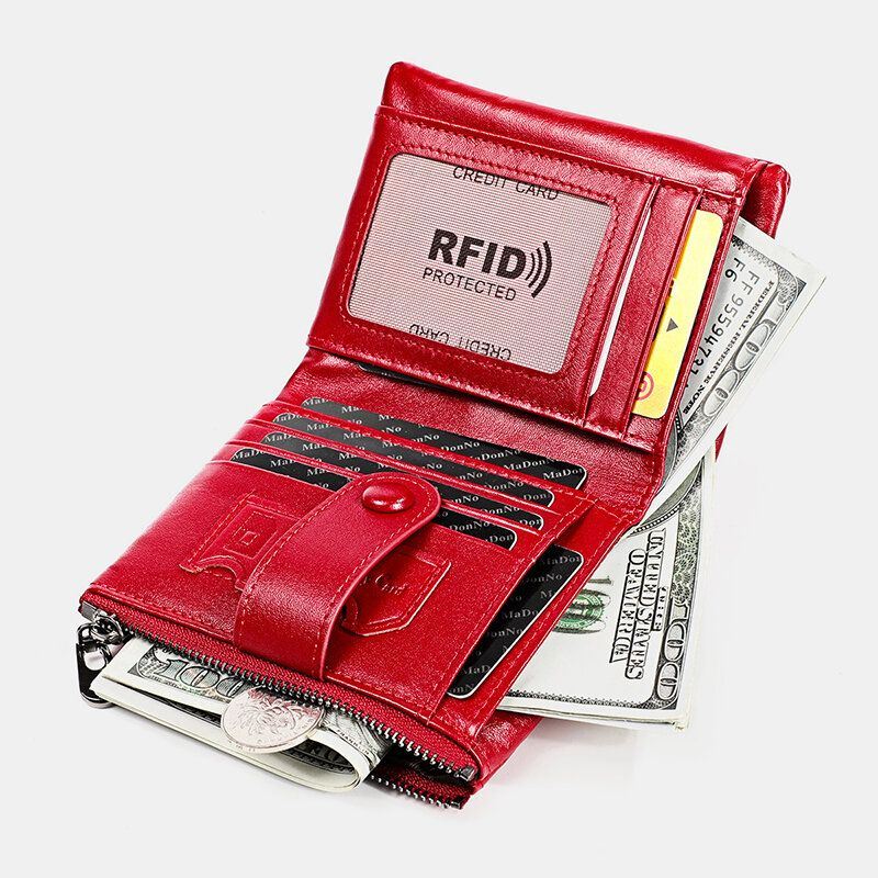 Miesten Aitoa Nahkaa Kaksinkertainen Vetoketju Retro Business Casual Style Monitaskuinen Yksivärinen Lompakko Ketjulla