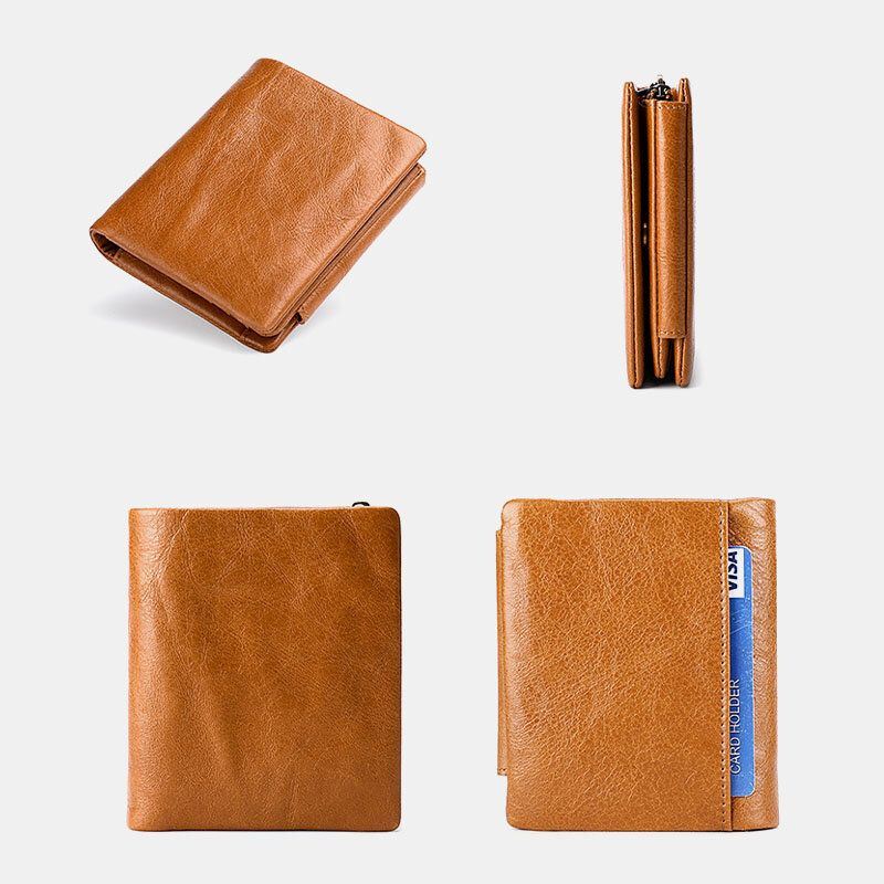 Miesten Aitoa Nahkaa Lehmännahkaa Oleva Retro Business Trifold Monipaikkainen Kolikkolaukku Korttikotelon Lompakko