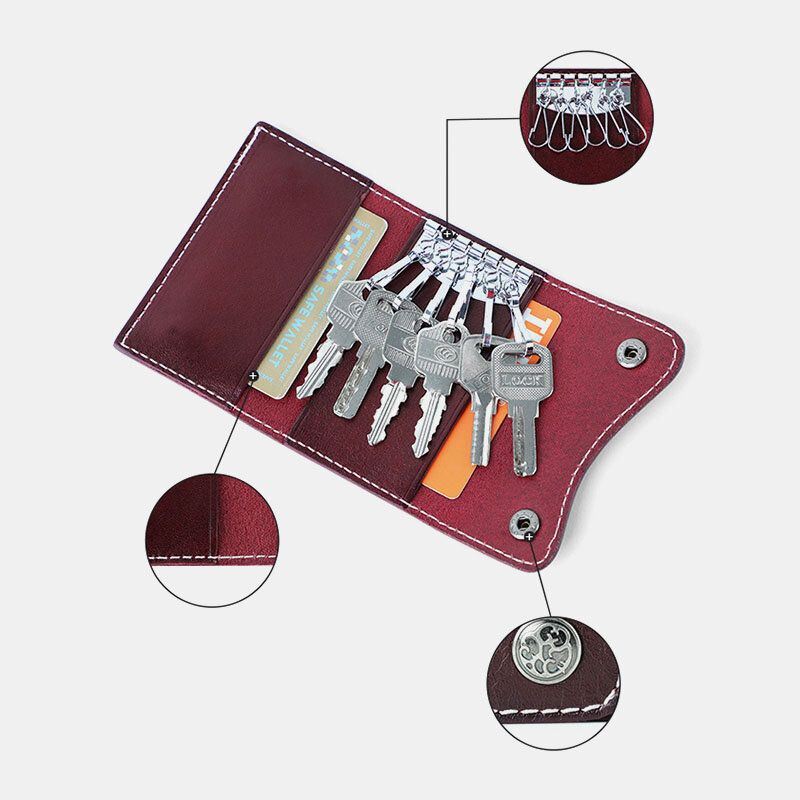 Miesten Aitoa Nahkaa Oleva Retro Easy Carry Monitoiminen Auton Avaimenperä Avainkotelo Lompakko