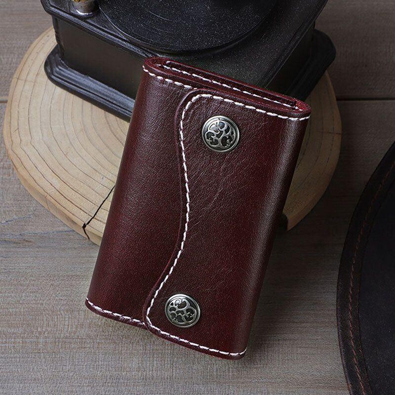 Miesten Aitoa Nahkaa Oleva Retro Easy Carry Monitoiminen Auton Avaimenperä Avainkotelo Lompakko