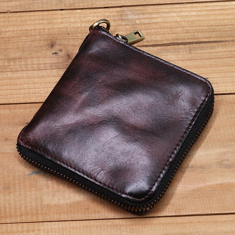 Miesten Aitoa Nahkaa Vintage Lyhyt Distressed Taittuu Vetoketju Korttikotelo Kolikko Kukkaro Money Clip Lompakko