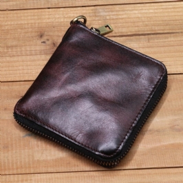 Miesten Aitoa Nahkaa Vintage Lyhyt Distressed Taittuu Vetoketju Korttikotelo Kolikko Kukkaro Money Clip Lompakko