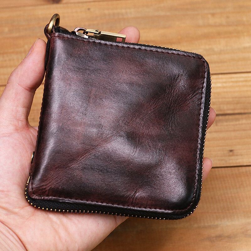 Miesten Aitoa Nahkaa Vintage Lyhyt Distressed Taittuu Vetoketju Korttikotelo Kolikko Kukkaro Money Clip Lompakko