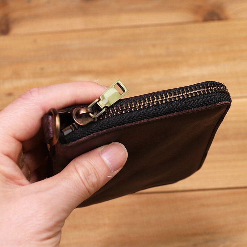 Miesten Aitoa Nahkaa Vintage Lyhyt Distressed Taittuu Vetoketju Korttikotelo Kolikko Kukkaro Money Clip Lompakko